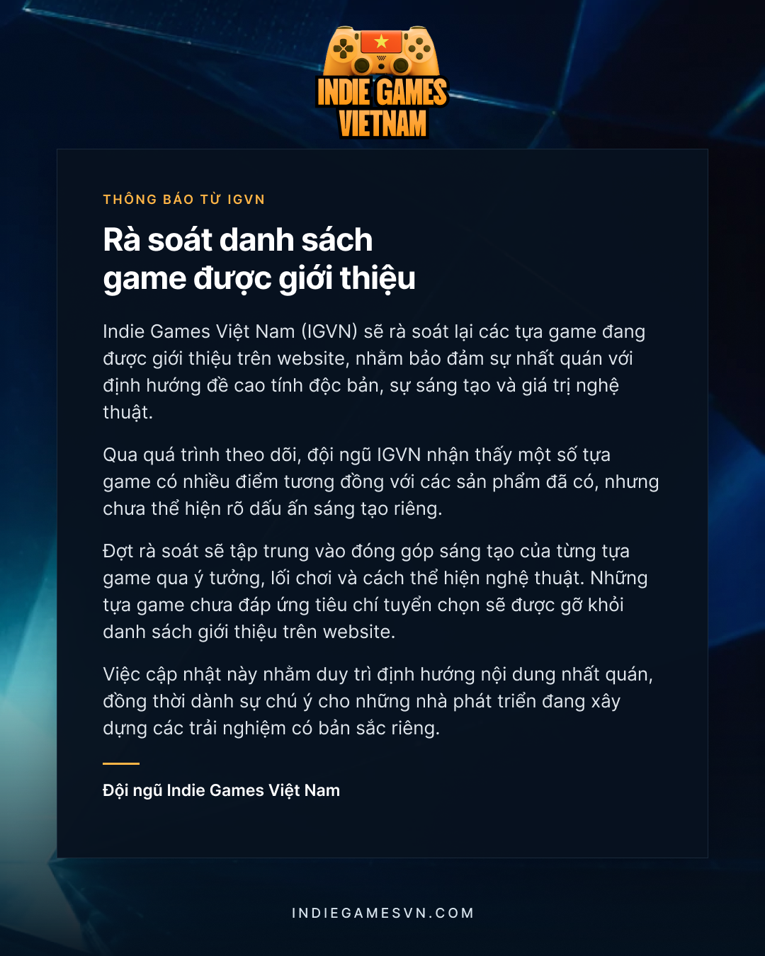 Đôi lời từ Indie Games VN