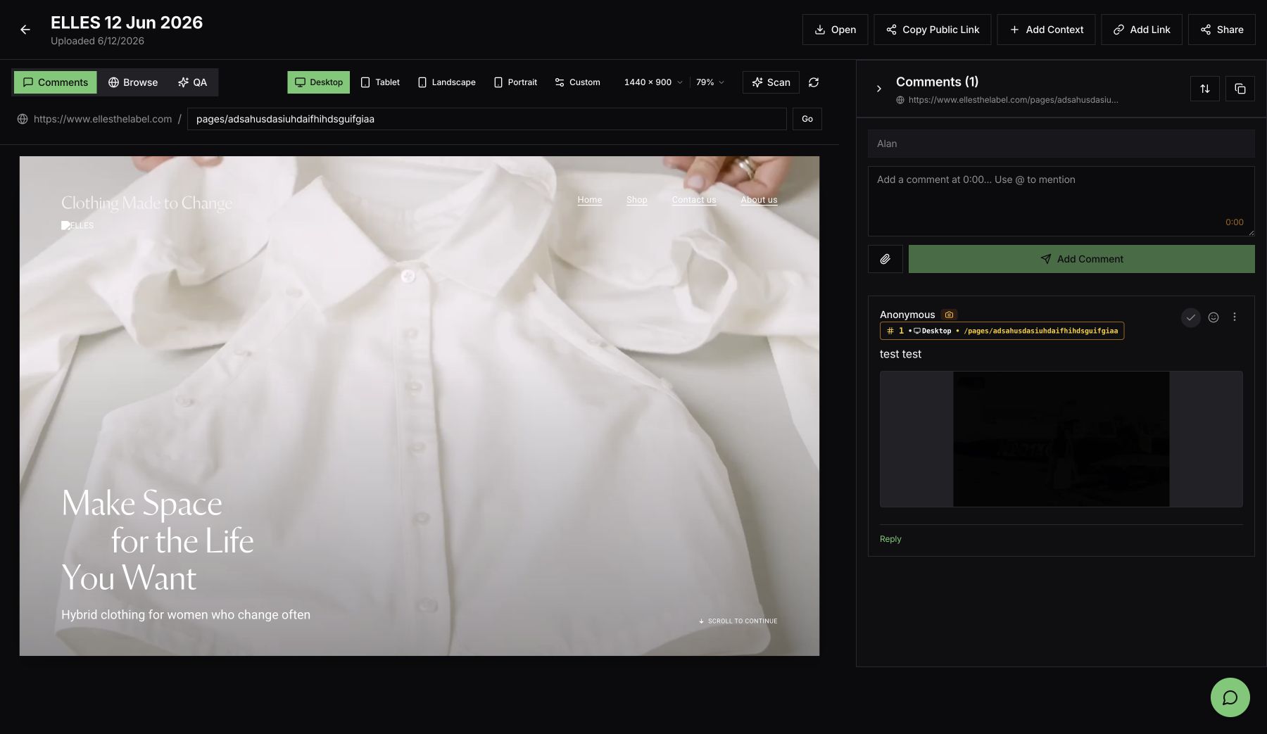 Feedbacker responsive website review and QA workspace